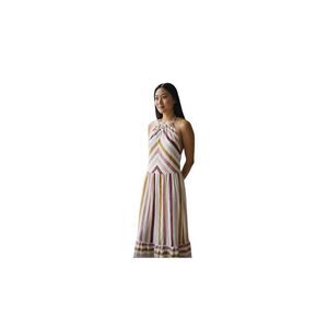 WORLD MARKET PINK, YELLOW, & WHITE STRIPE HALTER MAXI DRESS SZ.S/M EUC.